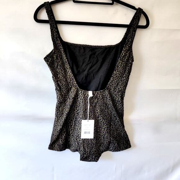 Andie One Piece Swimsuit Jacquard Print Sz S Square Neck Black Gold Demi Moore - Picture 3 of 6